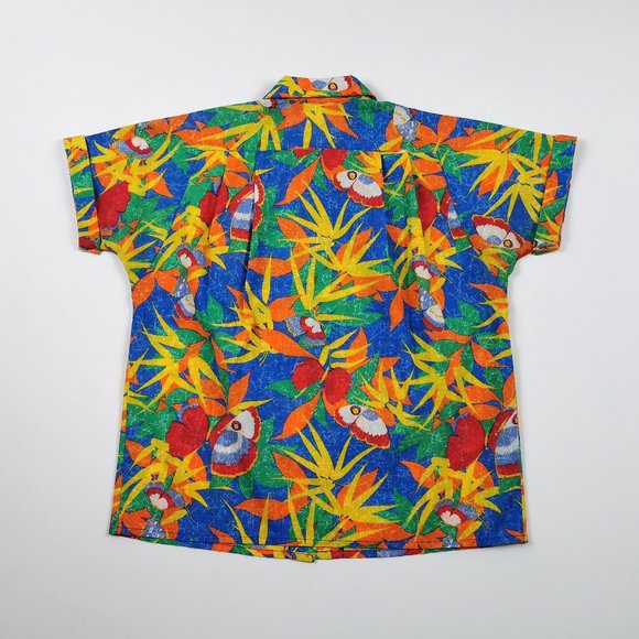 Tropical Print 80s Button Front Blouse - Picture 8 of 10